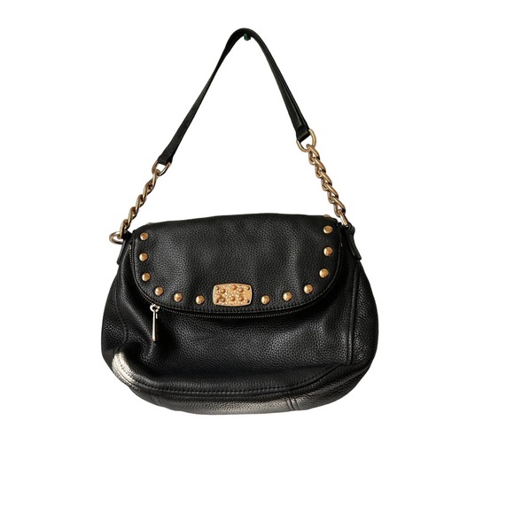 Michael Kors black Leather Studded Shoulder Bag w/partial chain strap - Picture 1 of 16